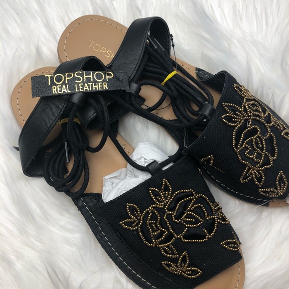 NWT Topshop Beaded Floral Wrap Sandals - Picture 6 of 6